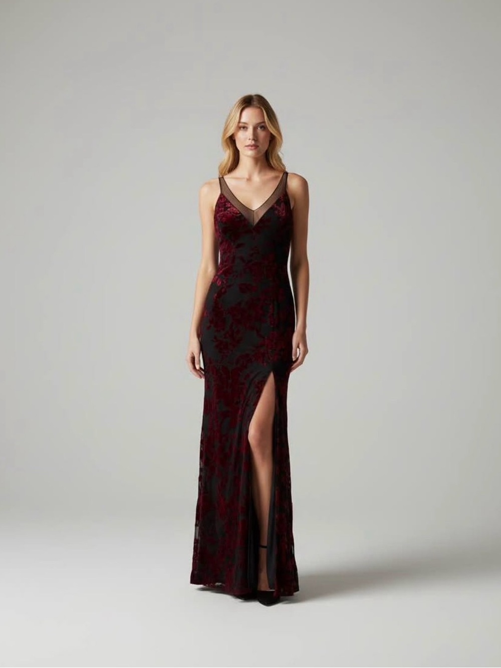 Forever 21 Black and Burgundy Floral Velvet Maxi Dress